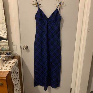 Royal blue and black plaid maxi dress